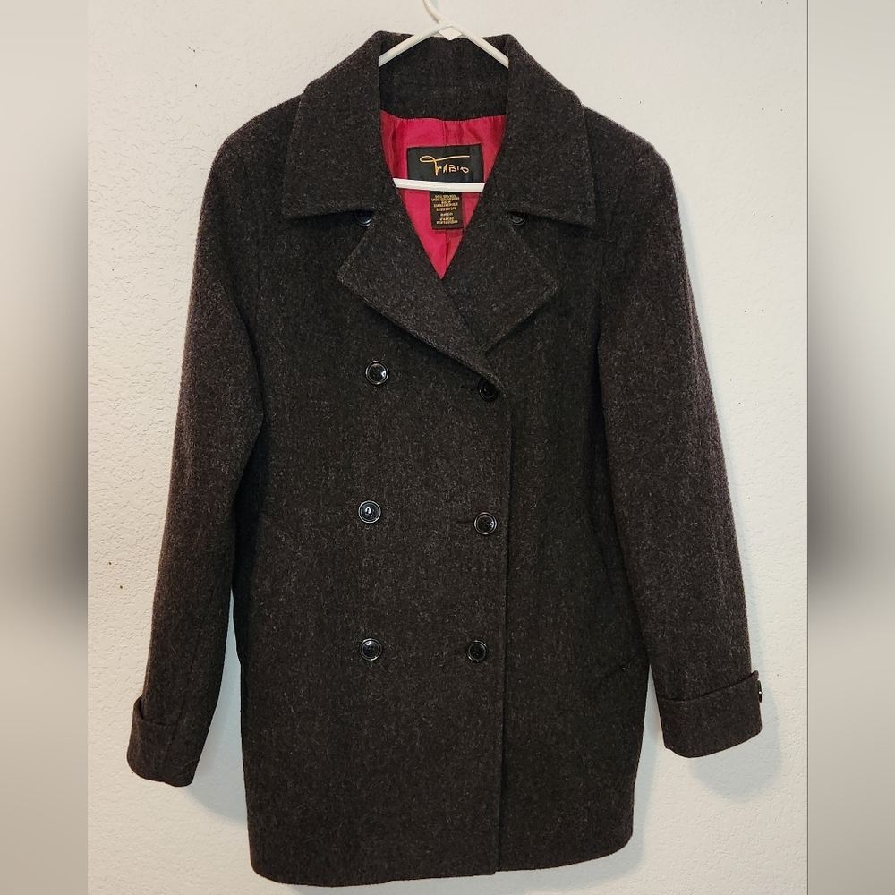 Vintage Fabio Wool Charcoal Gray Women's Peacoat, Size‎ L